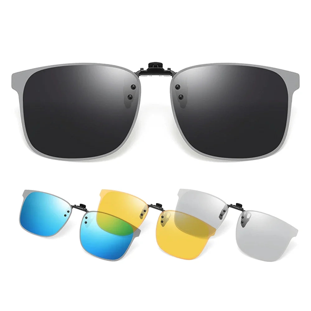 VIVIBEE Polarized Clip on Flip Up Rimless Sunglasses for Anti-Glare Night Driving Square Glasses UV  Eyeglasses