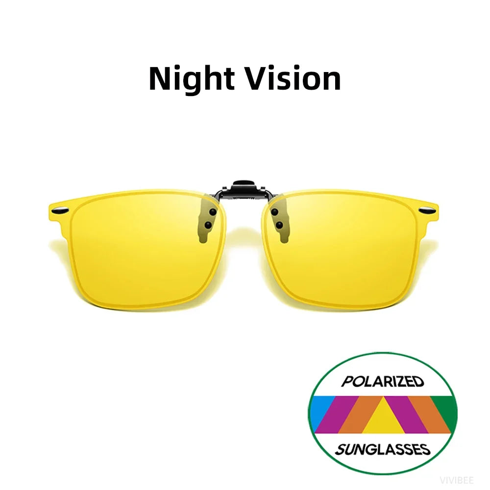 VIVIBEE Polarized Clip-on Flip Up Rimless Sunglasses for Anti-Glare Night Driving Glasses Fashion Mirorr Green Eyeglasses