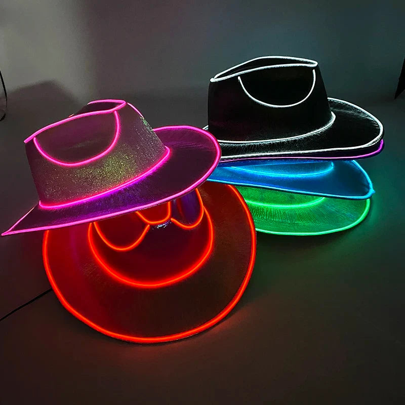 Bachelorette Party Glowing Supplies Luminous Bride Cowgirl Hat LED Pearlescent Cowboy Cap Fashion Neon Light Hat For Party