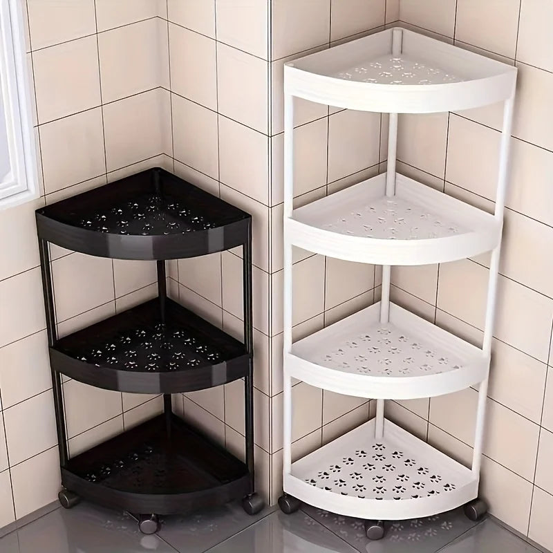 Modern 4 Tier Folding Corner Shelf Assembly Required Multifunction Storage Rack for Bathroom Kitchen Cosmetic Bath Product