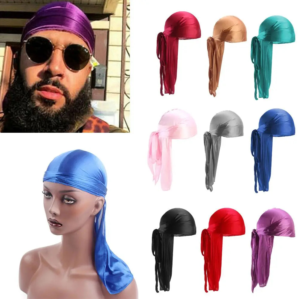 Adjustable Men Women Chemo Cap Pre-Tied Headwrap Bandana Silk Durag Pirate Hat Turban Hijab