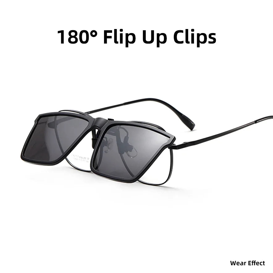 VIVIBEE Square Flip Up Clip On Sunglasses Polarized Mirror Blue Driving Glasses Grey UV400 Photochromic Night Vision Clips