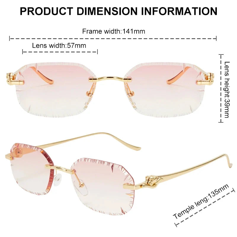 Small Rectangle Punk Rimless Sunglasses Men 2026 Luxury Designer Leopard Head Frameless Cut Edge Shades Retro Gold Metal Eyewear