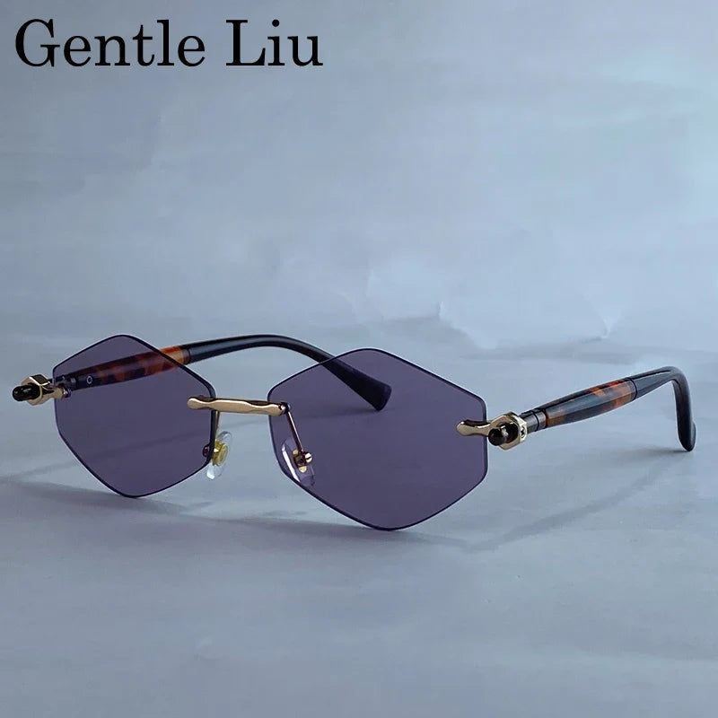 Rimless Polygon Sunglasses Women 2026 Luxury Brand Fashion Retro Sun Glasses Punk Hexagon Eyewear For Lady UV400 Outdoor Shades