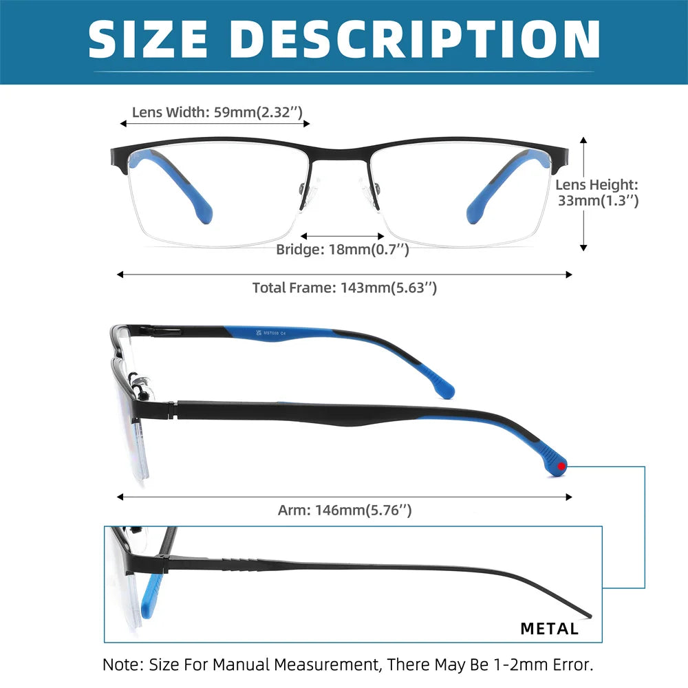 2025 NEW Men Blue light blocking Reading Glasses for Women Metal Frame Readers Magnifier Presbyopia Lens Eyewear +0.75~3.0