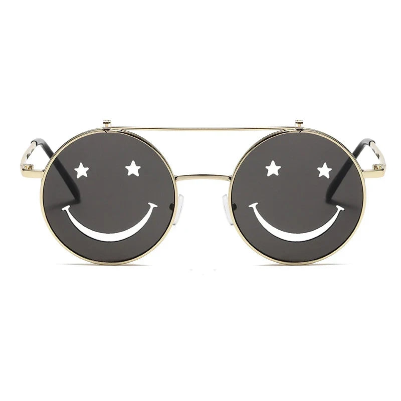 Trendy Smiley Face Flip-Up Sunglasses for Women Ocean Style Adjustable Nose Bridge UV400 Protection