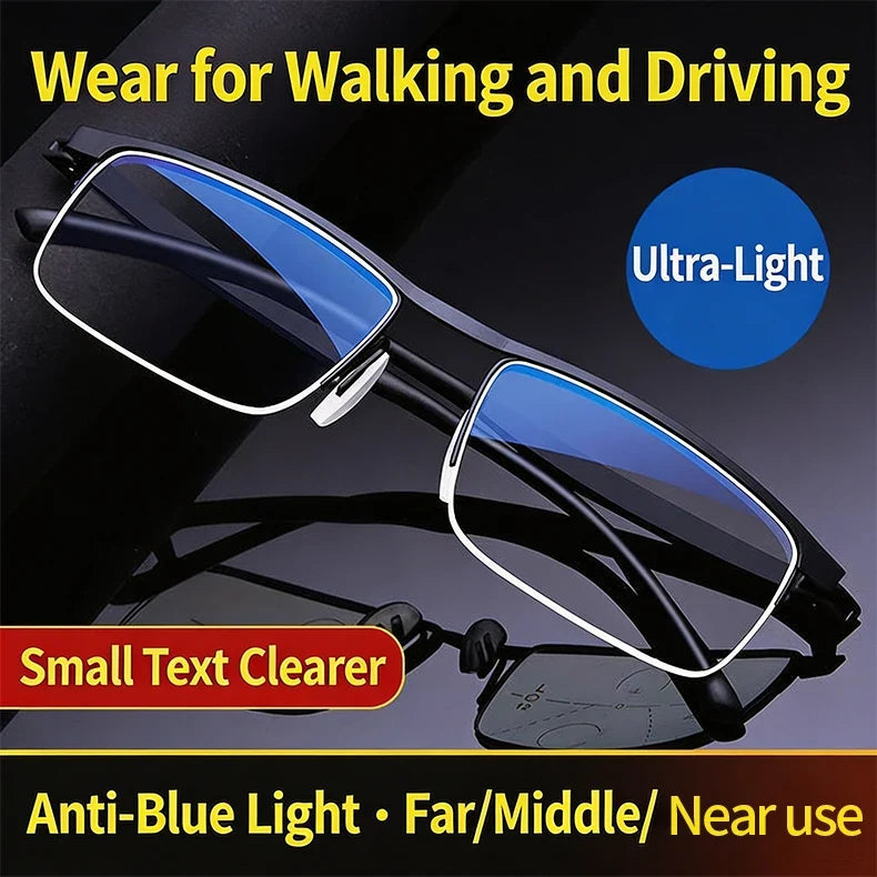 Anti Blue Light Progressive Multifocus Photochromic Reading Glasses, Dual Focus Near Far Vision Variable Focus Presbyopic Glasse