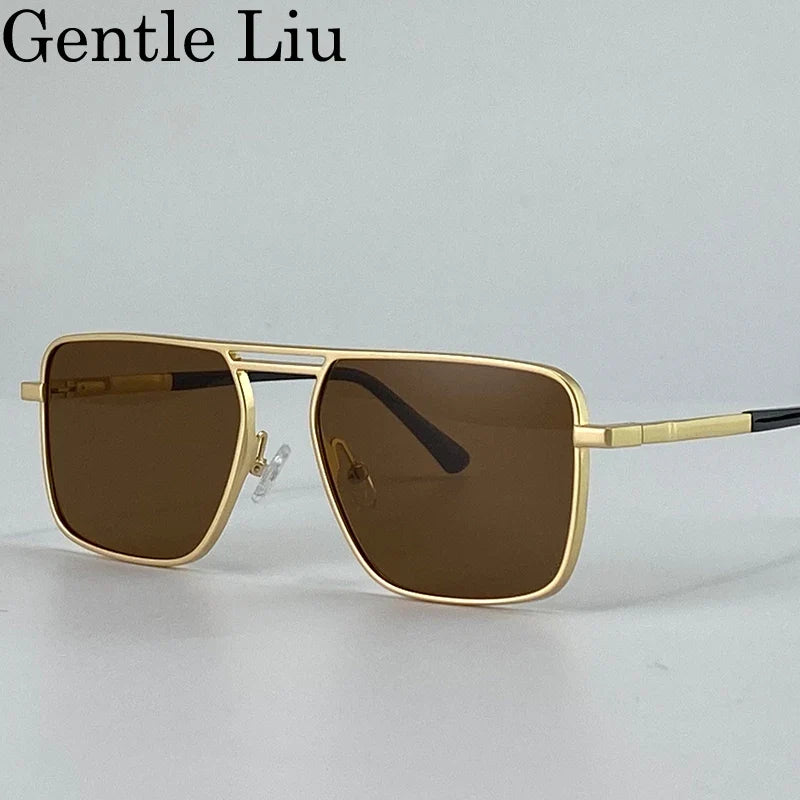 Oversized Square Punk Sunglasses Men 2026 Luxury Brand Retro Double Beam Sun Glasses For Male Steampunk Driving Eyewear UV400