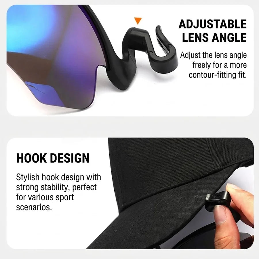 Men Women Blue Red Polarized Cycling Sunglasses Mirrored Len Clipped Edge On Hat Reduce Ear Pressure Protect Eyes Easy To Carry