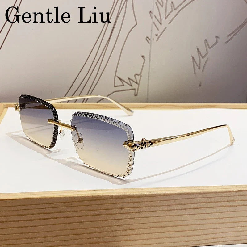 Retro Square Rimless Sunglasses Men 2026 Luxury Brand Framless Punk Rectangle Sun Glasses for Male Cut Edge Eyewear UV400 Shades