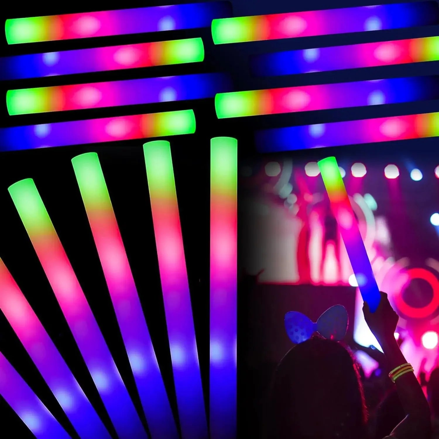1-100Pcs LED Glow Sticks Bulk Colorful RGB Glow Foam Stick Cheer Tube Dark Light for Xmas Birthday Wedding Party Supplies