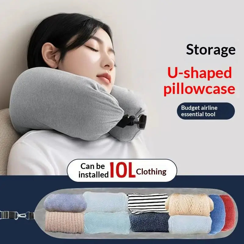 For Airplane Travel Travel Neck Pillow With Fillable Clothing Storage Bag U-Shaped Pillowcase Crystal Fleece Neck Pillow Cover