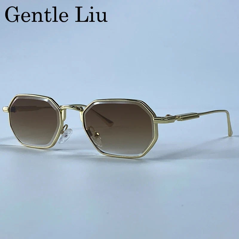 Retro Octagon Punk Sunglasses Men 2026 Luxury Designer Vintage Square Metal Frame Sun Glasses Gradient UV400 Steampunk Eyewear