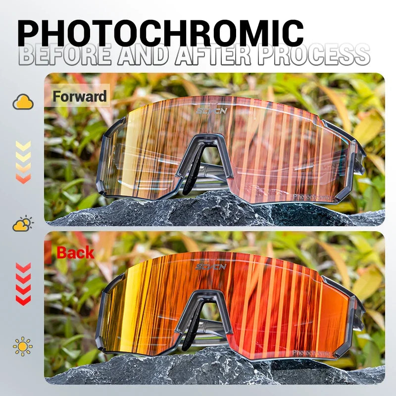 SCVCN New Photochromic Night Riding Glasses Outdoor Sport UV400 Travel Camping Sunglasses Men Women MTB Bike Cycling Glasses