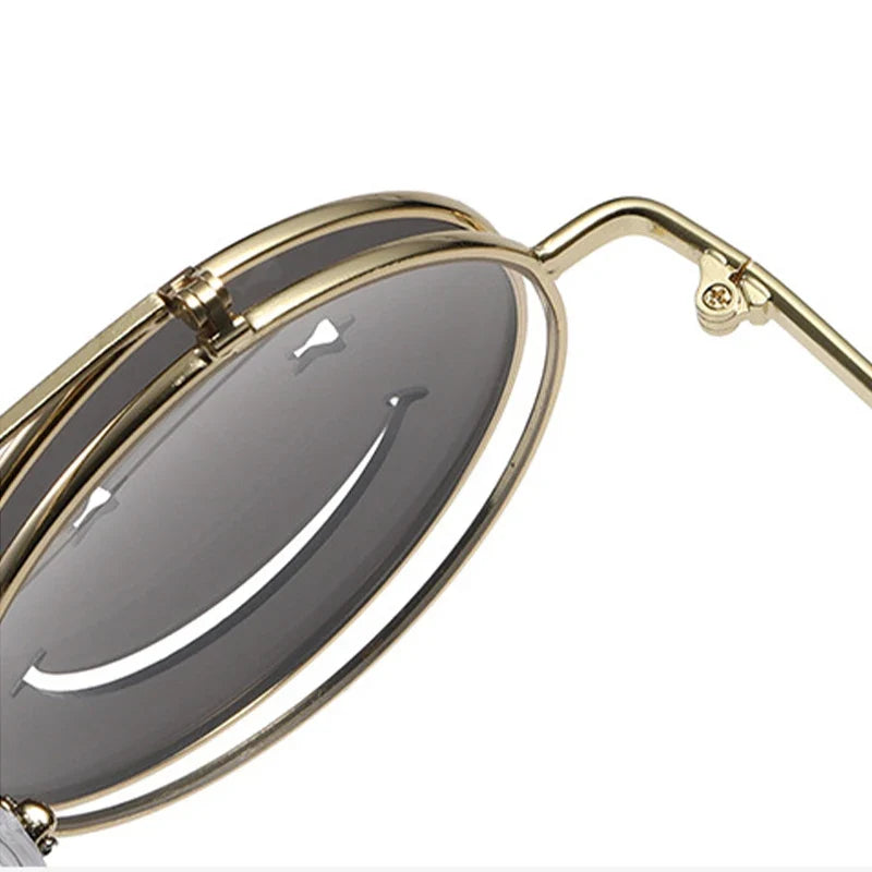 Trendy Smiley Face Flip-Up Sunglasses for Women Ocean Style Adjustable Nose Bridge UV400 Protection