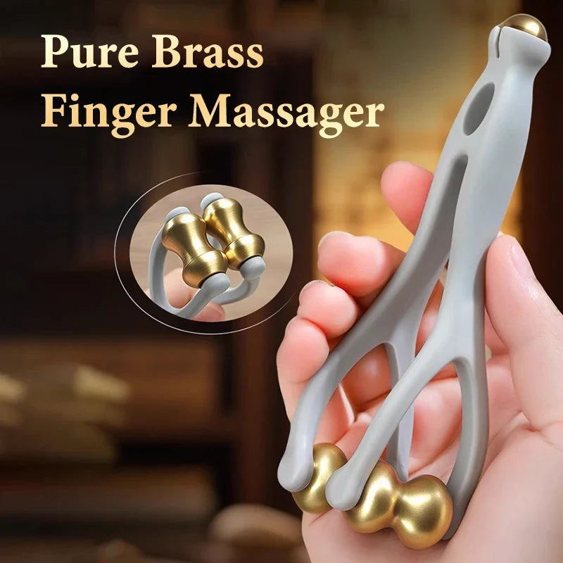 Finger Massage Dual-Row Roller Brass Roller Design Easy Use Relieve Finger Fatigue Promote Blood Portable Finger Massage Tool"