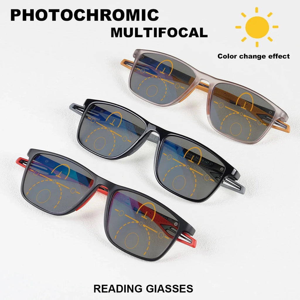 Men Women Square Reading Glasses Progressive Multifocal Photochromic Customized Spring Hinge Comfortable Wear Clear Lens Readers