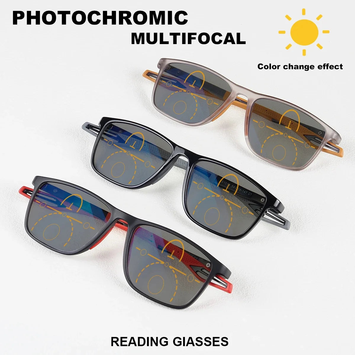 Men Women Square Reading Glasses Progressive Multifocal Photochromic Customized Spring Hinge Comfortable Wear Clear Lens Readers