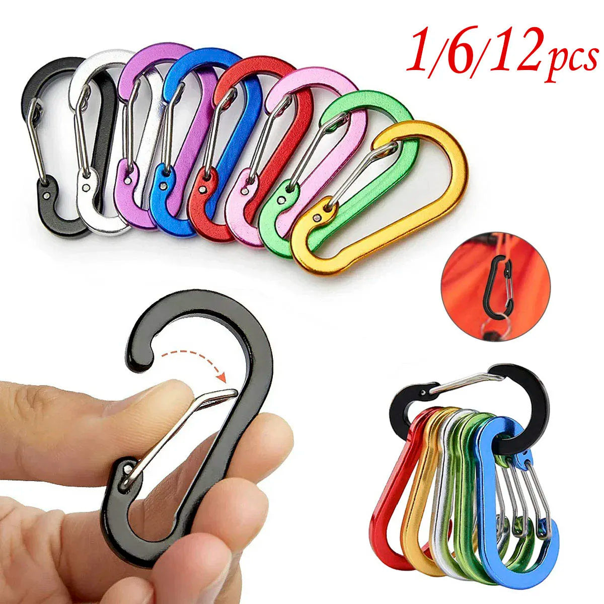 1/6/12pcs Aluminum Carabiner Clip Keychain Carabiners Lock Buckle Snap Outdoor Multi Tool Backpack Camping Hiking Fishing Hook