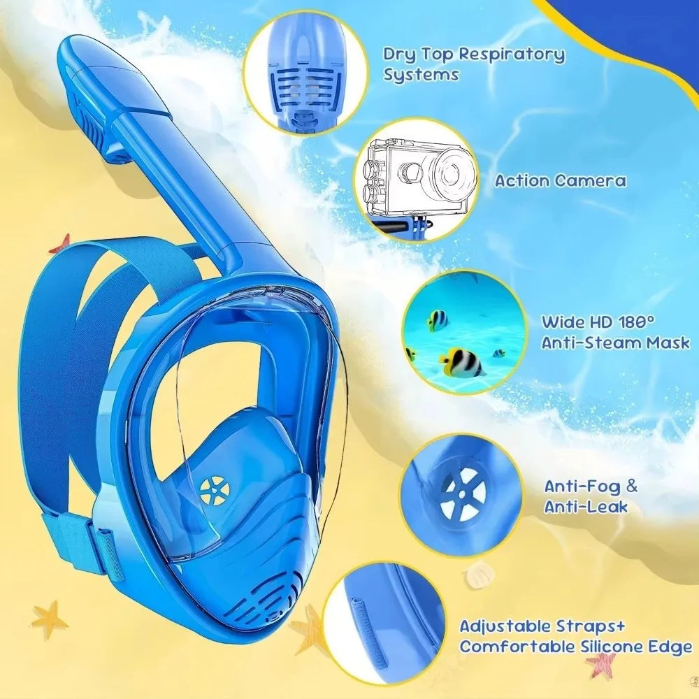 Easy to Wear Foldable Snorkeling Mask Anti Fog Anti Leak Full Face Snorkel Mask Soft Silicone Diving Mask Snorkeling