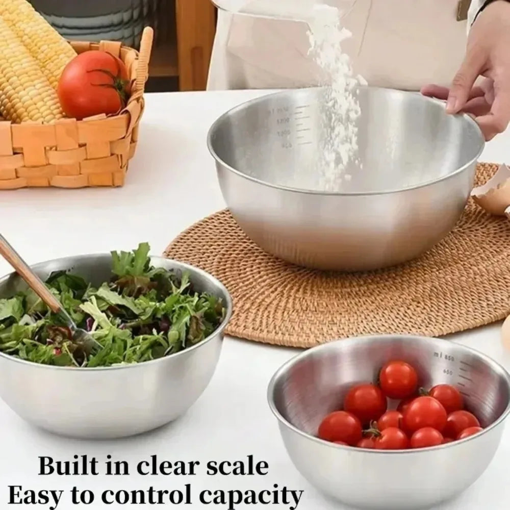 Large Capacity Stainless Steel Bowl Set with Scale for Cooking Baking Food Storage Home Kitchen Essentials Mixing Bowls