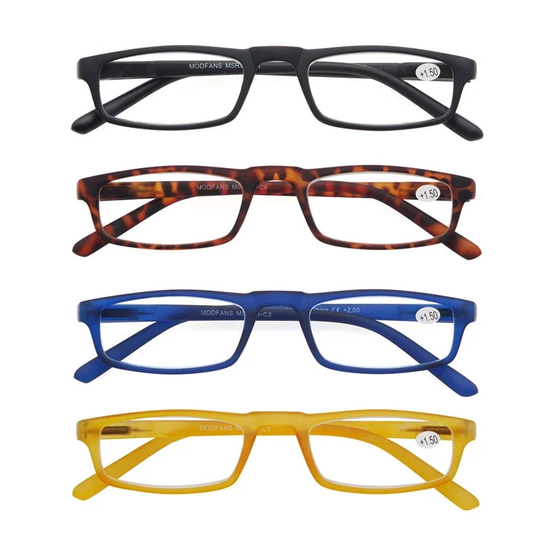 4 Paires Reading Glasses for Men Women Narrow Square Frame Readers Eyeglasses Spring Hinge with Diopter