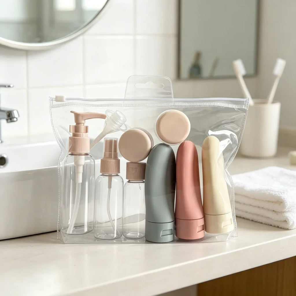11Pcs Travel Bottles Set With Storage Bag Travel Size Empty Liquid Cream Lotion Containers Fine Mist Spray Bottle Squeeze Tubes