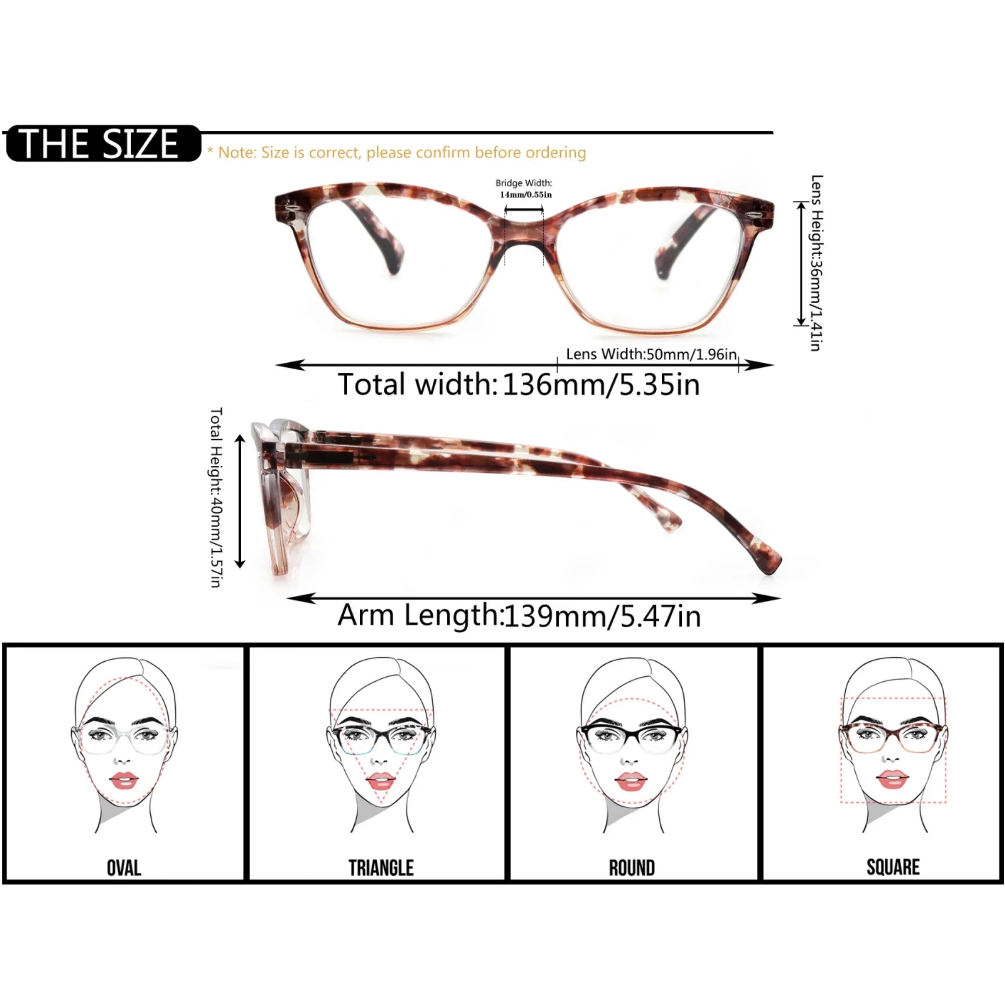 MODFANS Reading Glasses For Women Small Face Readers Classic Frame Stylish Eyeglasses with Spring Hinge Presbyopic Glasses