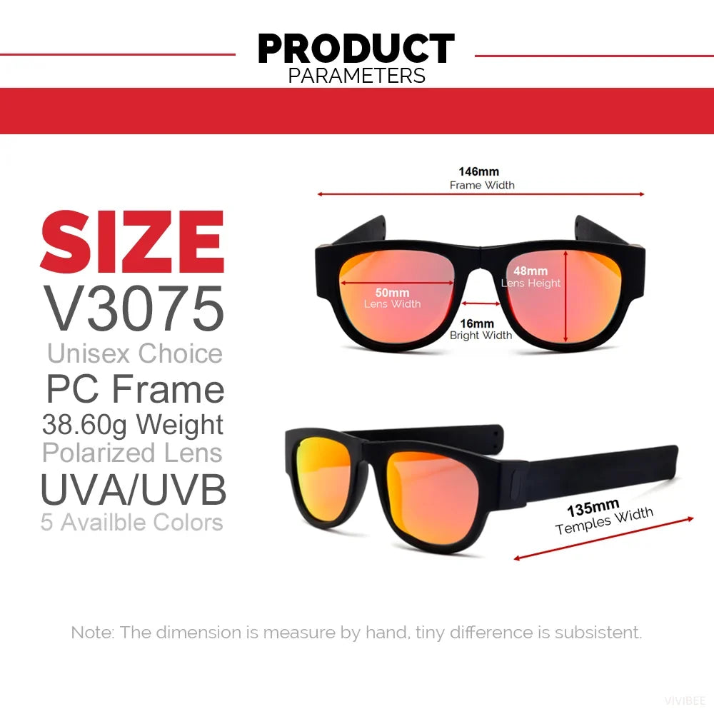 VIVIBEE Novelty Mirror Men Polarized Folding Sunglasses New Arrival Slap Sport Foldable Wristband Shades 2026 Trend Product