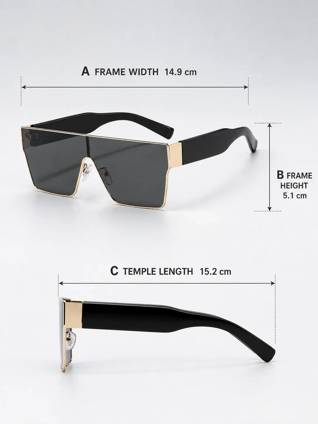 Y2K Large Frame Square Sunglasses Men's And Women's Metal Frame Wide Legs Solid Color Lenses Hip Hop Trendy Sunglasses