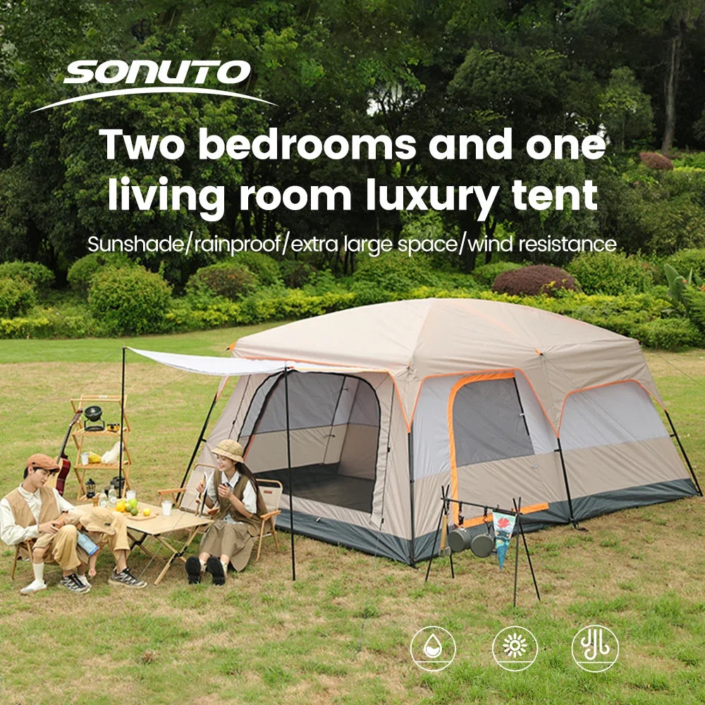 Outdoor Camping Family Tent 3-12 Person Double Layers Oversize 2 Rooms Thickened Rainproof Outdoor Family Camp Tour Equipment
