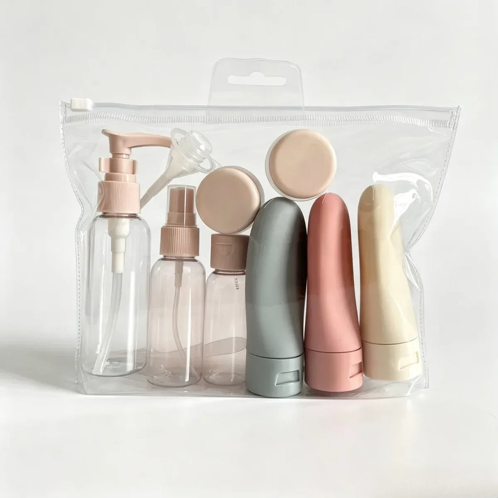 11Pcs Travel Bottles Set With Storage Bag Travel Size Empty Liquid Cream Lotion Containers Fine Mist Spray Bottle Squeeze Tubes
