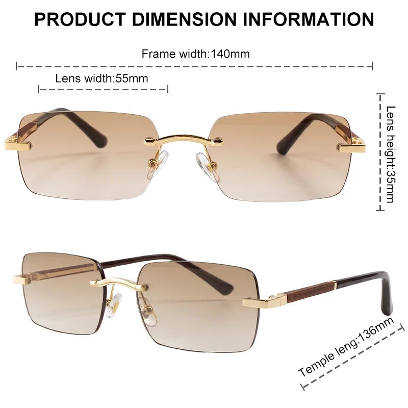 Rectangle Punk Rimless Sunglasses Men 2026 Luxury Designer Trendy Photochromic Sun Glasses Vintage Small Frame Driving Eyewear