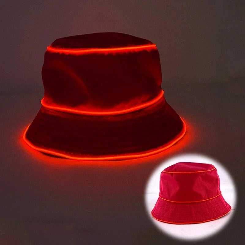 Solid Color Style Beach LED Cap Luminous Fisherman Hat El Wire Bucket Hats Glow In The Dark For Club Rave Party Wedding Props
