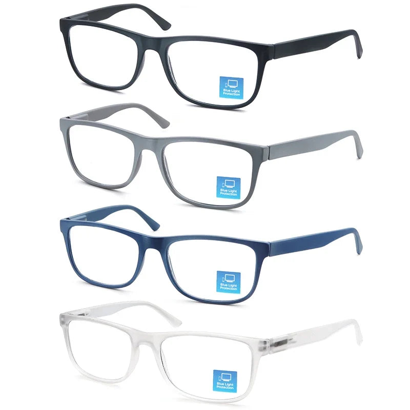 Extra-large reading glasses for men and women. Classic square frame. Blue light blocking glasses with prescription lenses.