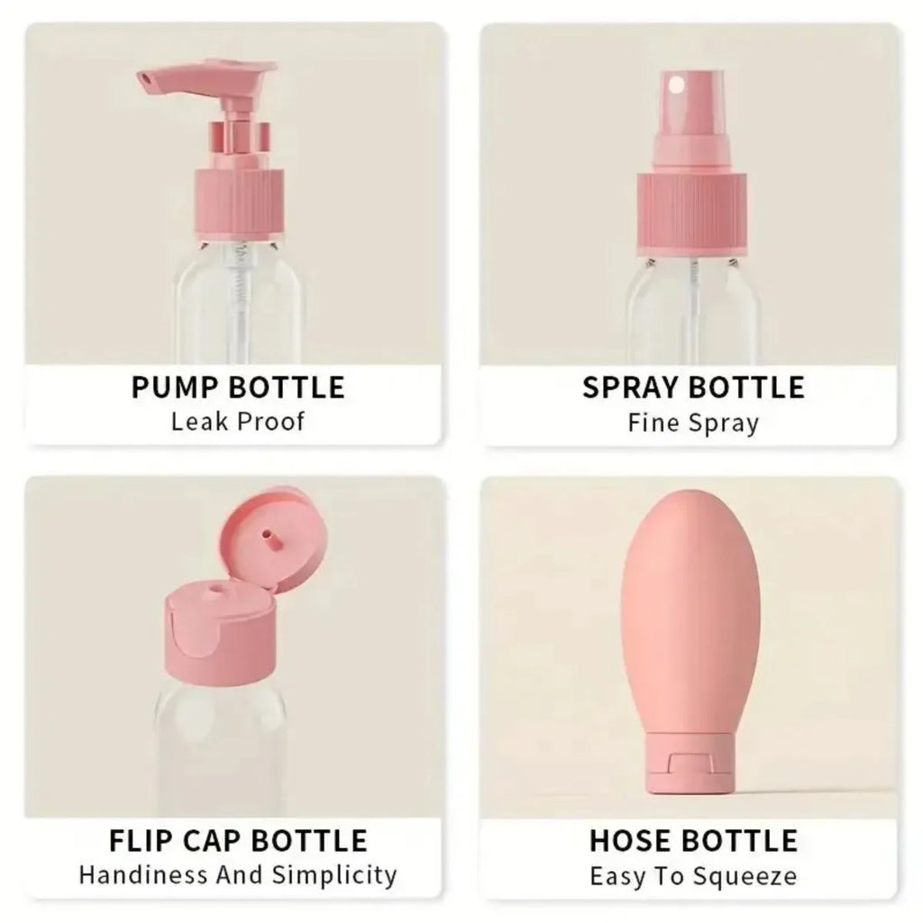 11Pcs Travel Bottles Set With Storage Bag Travel Size Empty Liquid Cream Lotion Containers Fine Mist Spray Bottle Squeeze Tubes