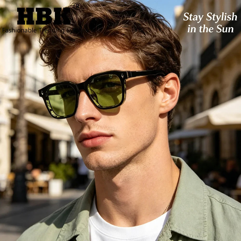 HBK Elegant Square Men's Sunglasses Fashion Frame Vintage Temple Tips Women's Travel Business Party Gift Glasses UV400