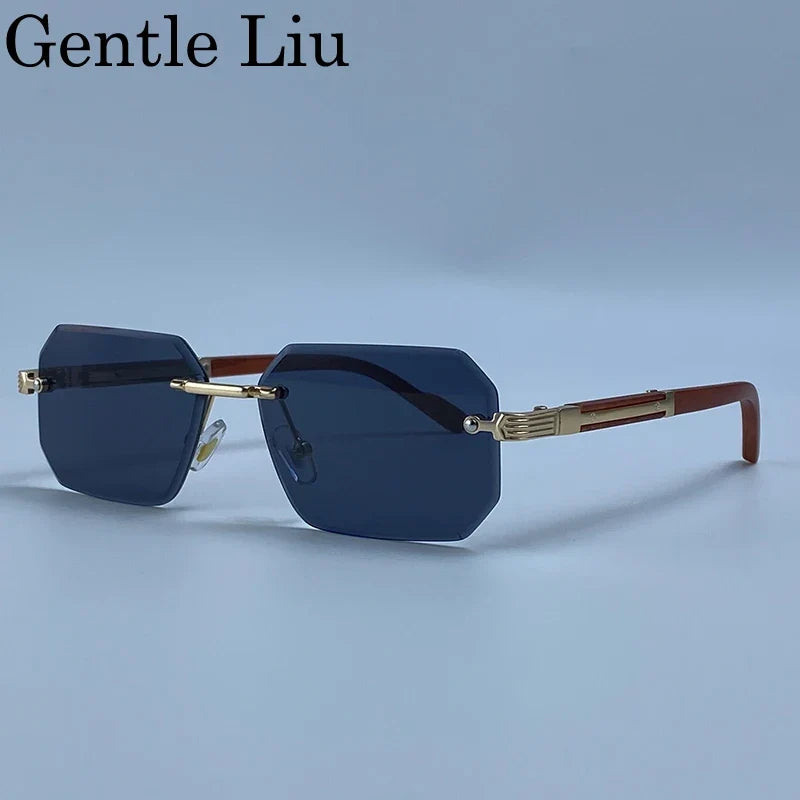 Rectangle Punk Rimless Sunglasses Men Vintage Polygon 2026 Luxury Brand Design Geometric Sun Glasses Male Hip Hop Eyewear Shades