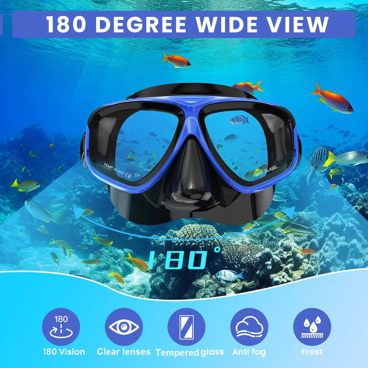Optical Myopia Scuba Diving Mask Snorkel Set Tempered Glass,Dry Top Swimming Googles Nearsighted Lenses Short-Sighted