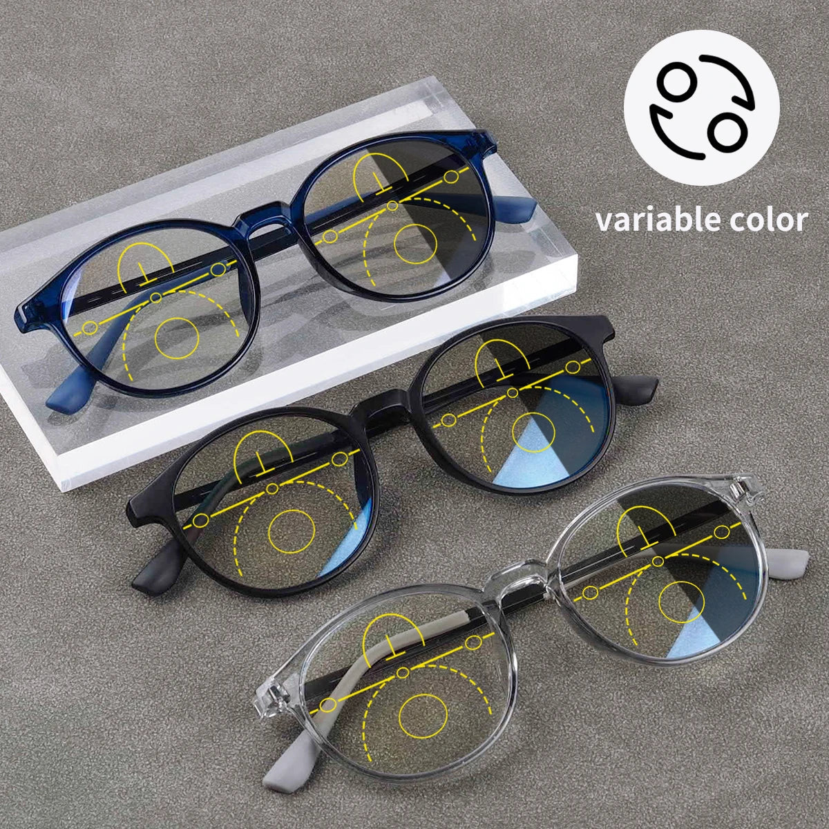Men Women Progressive Multifocal Reading Glasses Round Design Titanium Alloy Luxury Brand Designer Clear Lens Comfortable Wear