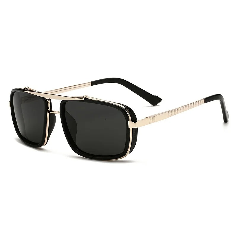 Metal Double Beam Box Retro Sunglasses for Men and Women, Unisex Business Driving, Casual Decoration
