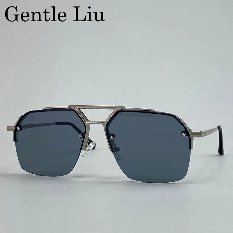 Oversized Retro Square Sunglasses Men 2026 Luxury Brand Punk Metal Double Beam Sunglass Classic Steampunk Eyewear Outdoor Shades