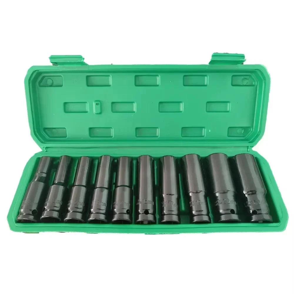 10pcs 1/2 Drive Metric Heavy Duty Impact Socket Set Universal Deep Wrench Sockets for Pneumatic Air Repair Manual Tools