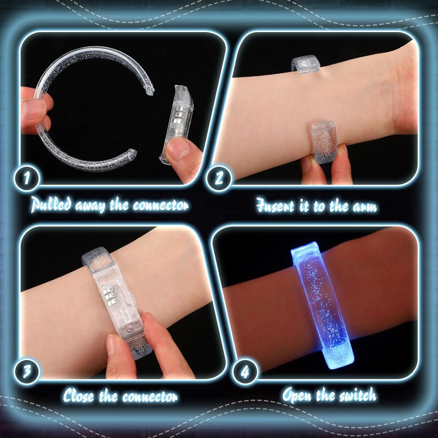24pc Light Up Bracelet LED Bracelet Flashing LED Wristband Glow in The Dark Bracelets Light Up Party Favors for Wedding Carnival