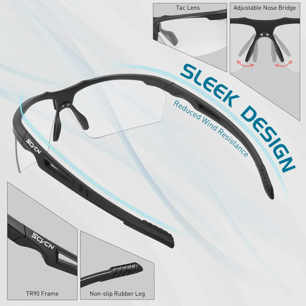 SCVCN Photochromic Cycling Glasses Men UV400 Bicycle Glasses MTB Outdoor Sports Cycling Sunglasses Road Bike Glasses Eyewear