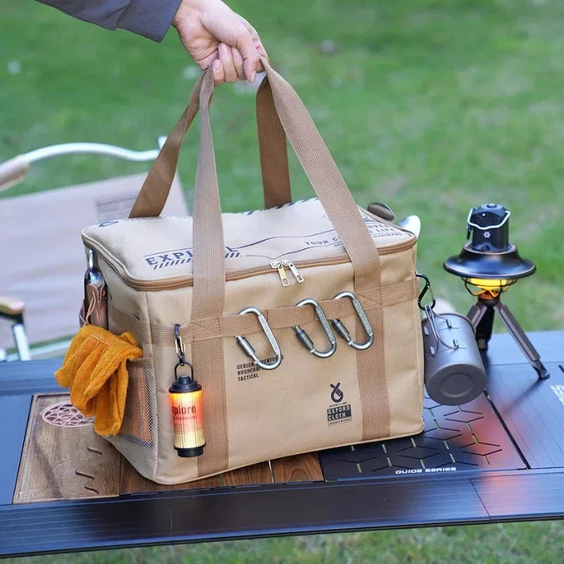 30L/42L/56L Insulated Waterproof Tactical Camping Bag Foldable Outdoor Picnic Tableware Storage Box Large Capacity Field Cookwar