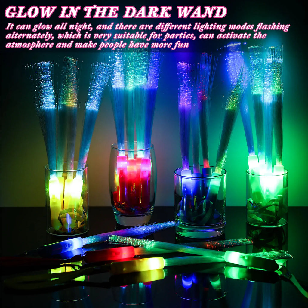 24-200Pcs Fiber Optic Wands Glow LED Light up Wand Bulk Flashing Sticks with Included Batteries for Party Favor Wedding Birthday