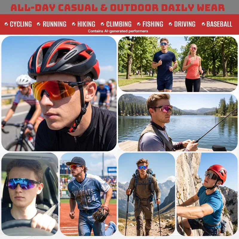 BUCKLOS TR90 Cycling UV400 Goggles Fashionable Outdoor Sports Sunglasses Road Bicycle Cycling Eyewear Fishing Hiking Sunglasses