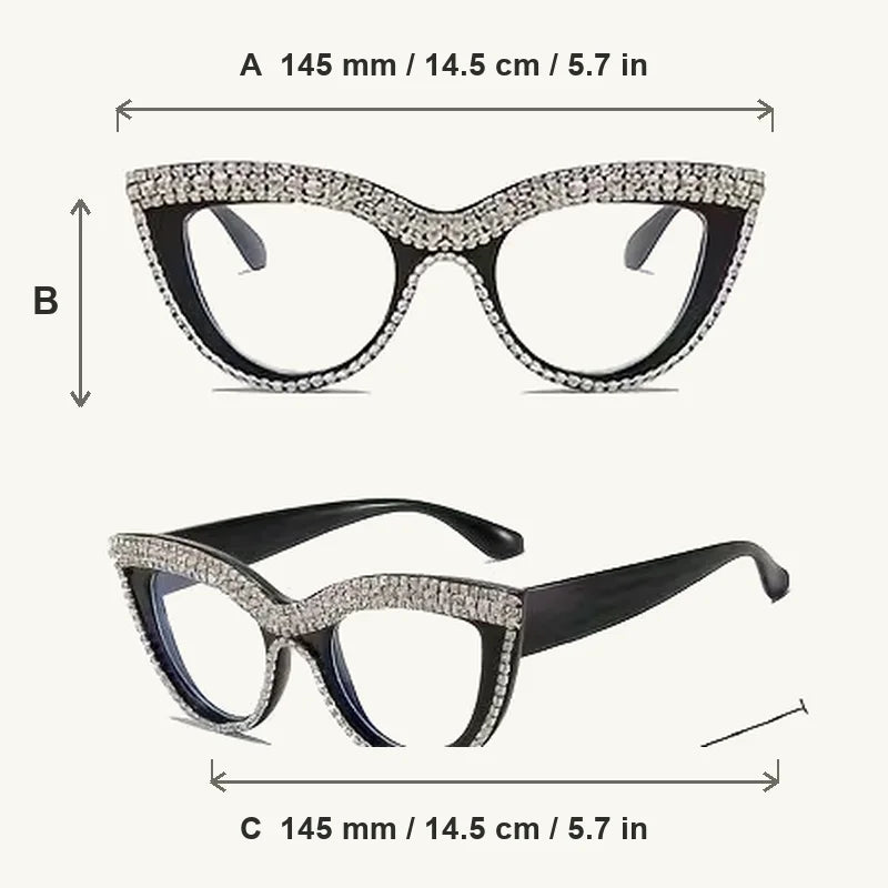 Light Luxury Full Diamond Cat Eye Reading Glasses, Sparkling Rhinestone Frame, Party Outfit, Decorative Glasses