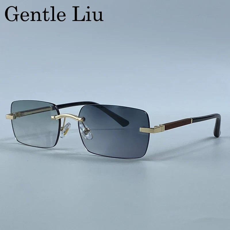 Rectangle Punk Rimless Sunglasses Men 2026 Luxury Designer Trendy Photochromic Sun Glasses Vintage Small Frame Driving Eyewear